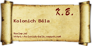 Kolonich Béla névjegykártya